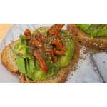 Avocado toast topped with crispy chili pepper pieces