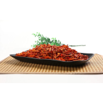 Crispy chili pepper snack served on a black rectangular plate